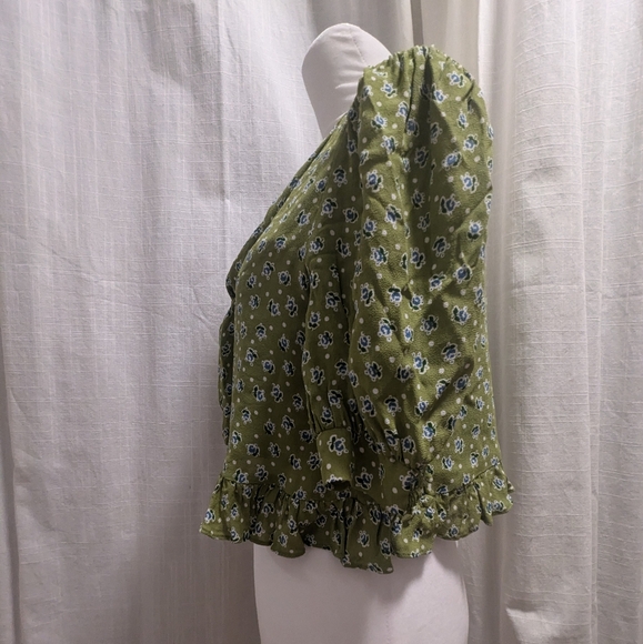 REFORMATION Sloane Top in Green w Mixed Floral and Polka Dot Bouquet XS - Picture 6 of 9
